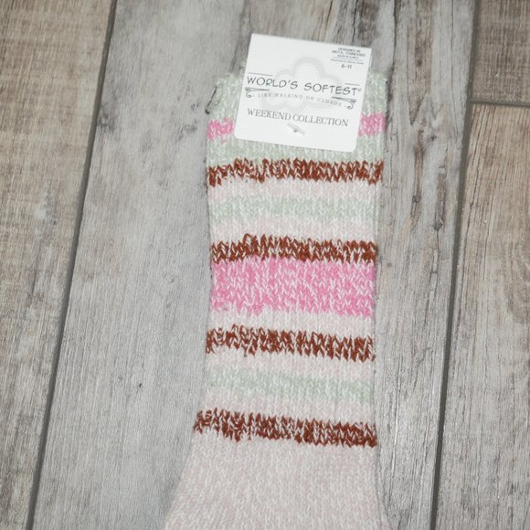 Worlds Softest Socks Ragg Crew Womens Size 6-11 Mushroom Stripe Valentine's NWT - Picture 3 of 4